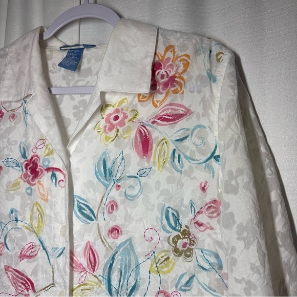 Koret Floral Blouse Shirt Button Dainty Cottagecore Coastal Embroidered Boho PL - Picture 2 of 10